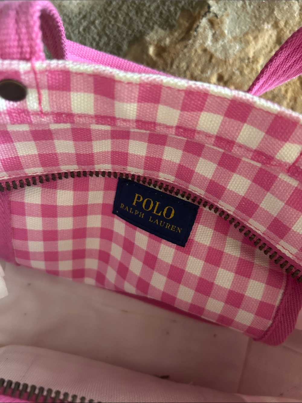 Ralph Lauren Pink Gingham Canvas Tote - Picture 2 of 4